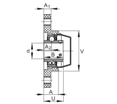 軸承座單元 RCJTY30-TV-VA, 兩孔塑料軸承座，內(nèi)圈帶平頭螺釘?shù)耐馇蛎媲蜉S承，耐腐蝕設(shè)計(jì)，R 型密封