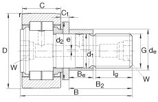 螺栓型滾輪 NUKRE40, 軸向引導，滿裝圓柱滾子，帶偏心擋圈，兩側迷宮密封