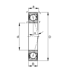 主軸軸承 B71913-C-2RSD-T-P4S, 調節，成對安裝，接觸角 α = 15°，兩側唇密封，非接觸，加嚴公差