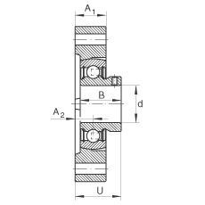 軸承座單元 FLCTEY40, 帶兩個螺栓孔的法蘭的軸承座單元，鑄鐵， 內圈帶平頭螺釘， P 型密封，無再潤滑結構