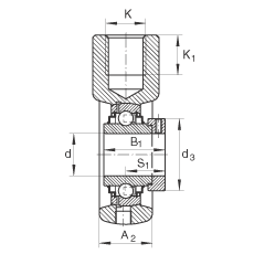 吊裝式軸承座單元 RHE50, 鑄鐵軸承座，帶偏心鎖圈的外球面球軸承，R 密封