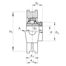 吊裝式軸承座單元 RTUE55, 鑄鐵軸承座，帶偏心鎖圈的外球面球軸承，R 密封